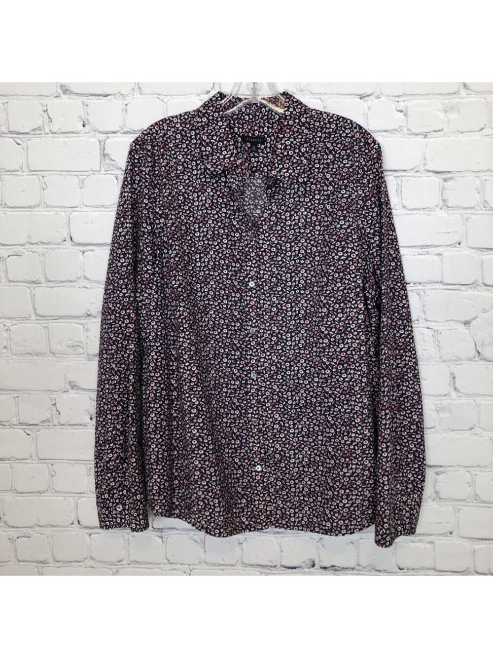 Talbot's Navy Blue Ditsy Floral Buttondown Size 20 100% Cotton Roll Tab Sleeve